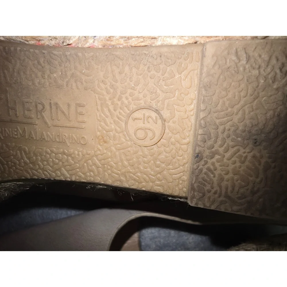 Catherine Malandrino Taupe Espadrille Wedge Heel Sandals Gold Buckle 9.5